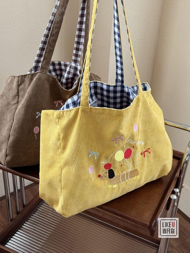 Embroidered Corduroy Tote Bag Product Image