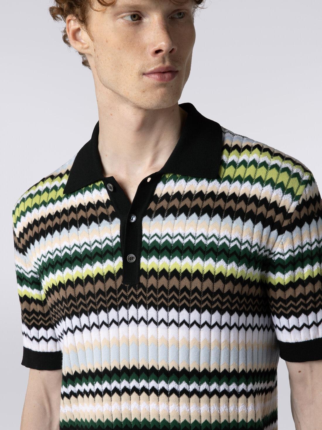 Short-sleeved polo shirt in zigzag cotton knit Product Image