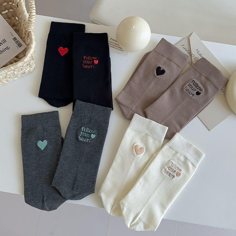 Heart Letter Embroidered Crew Socks Product Image