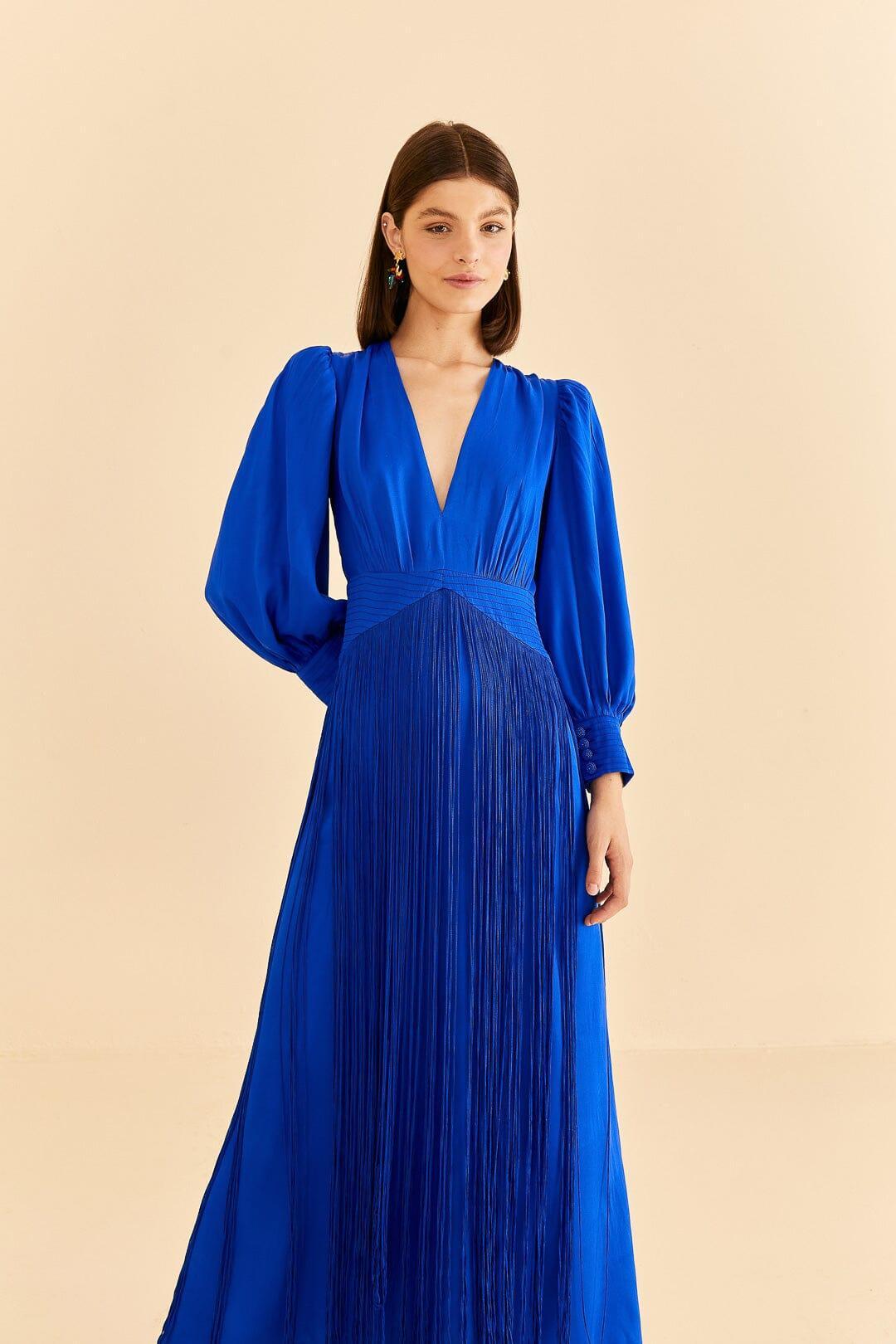 Bright Blue Fringes Maxi Dress Product Image