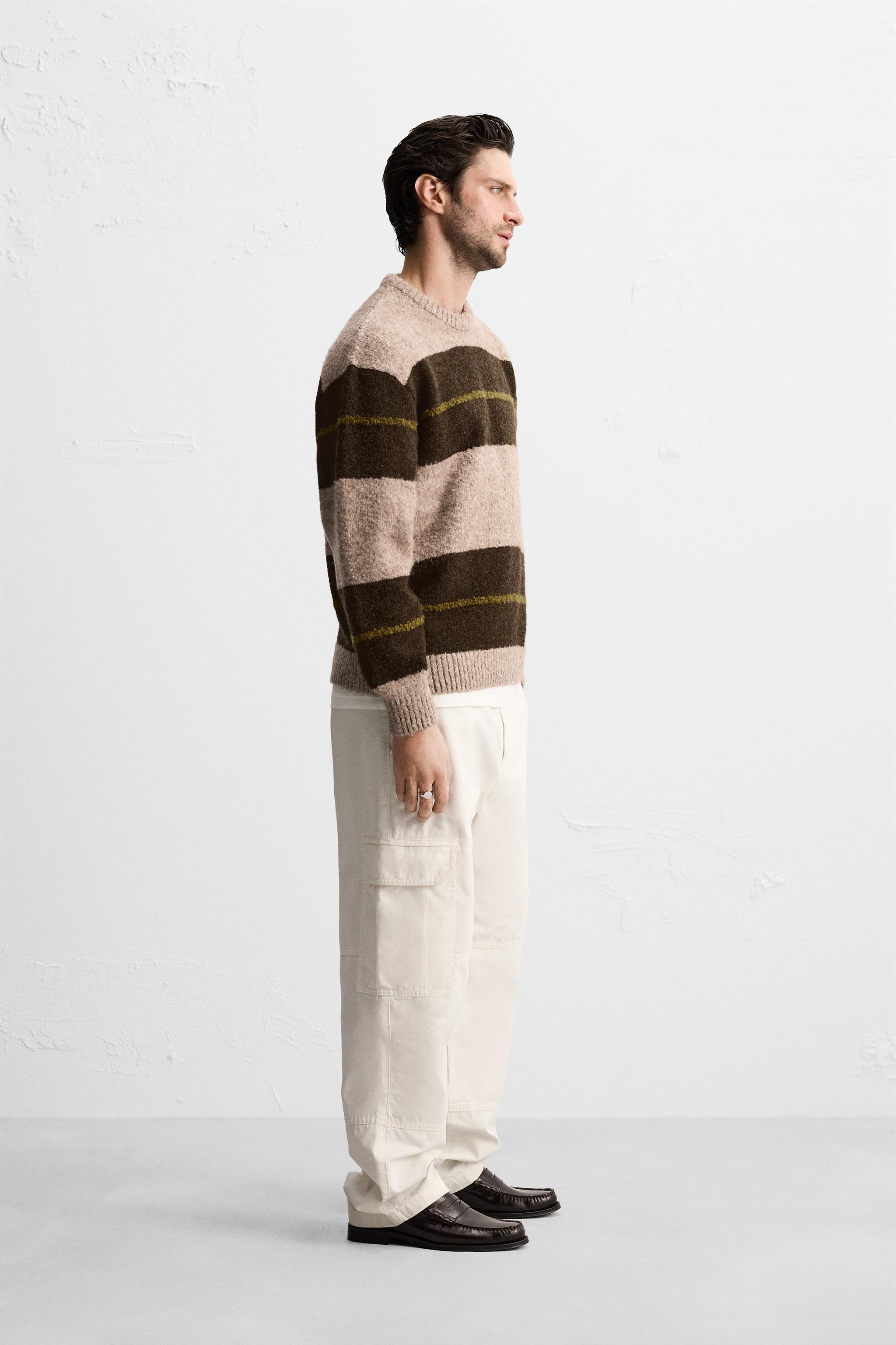 SWEATER WITH TEXTURED BOUCLÉ STRIPES Product Image