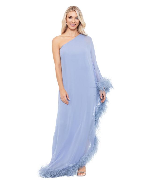 Women's Asymmetric-Neck Feather-Trim Dress Product Image