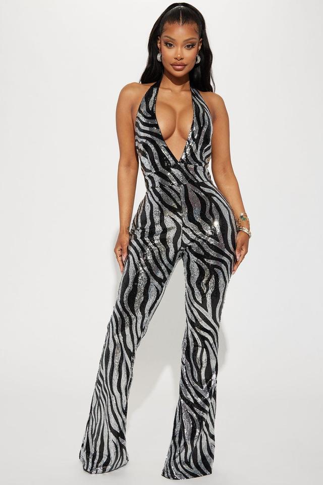 Some Like It Hot Sequin Jumpsuit - Black/Silver Product Image