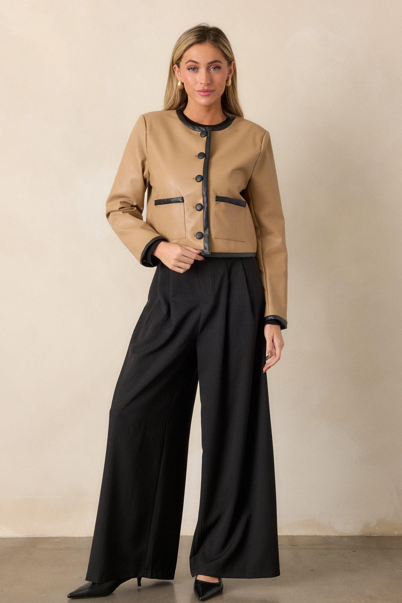 I'm Working Late Black Pinstripe Wide Leg Trousers Product Image