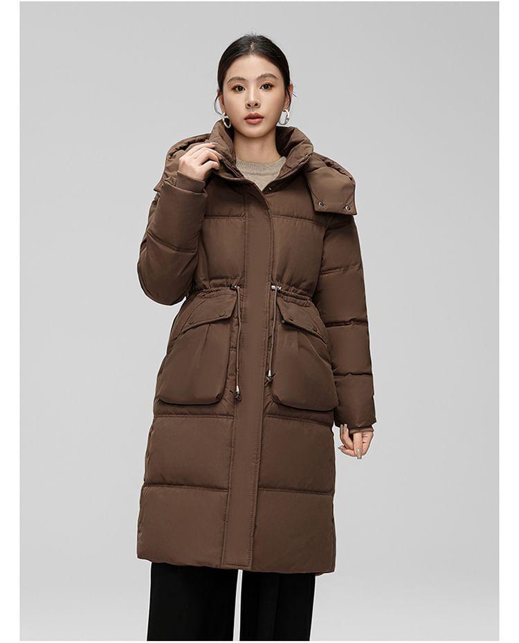 Hooded Plain Zip-Up Long Puffer Coat Product Image