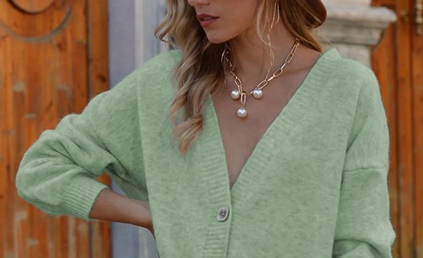 V-Neck Plain Cardigan Product Image