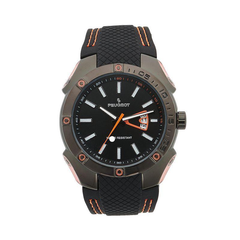 Peugeot Mens 44mm Black Sport Calendar Stitched Rubber Band Watch Product Image