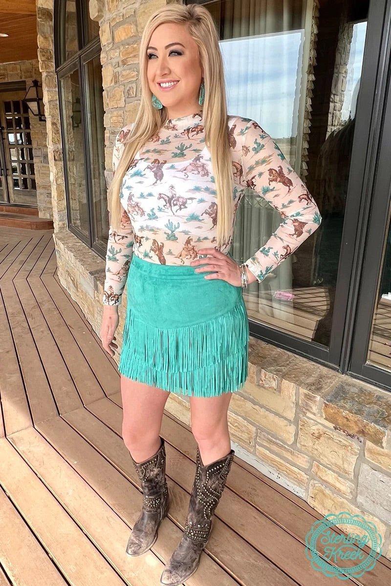 Plus Fort Worth Fringe Skirt Turquoise Product Image