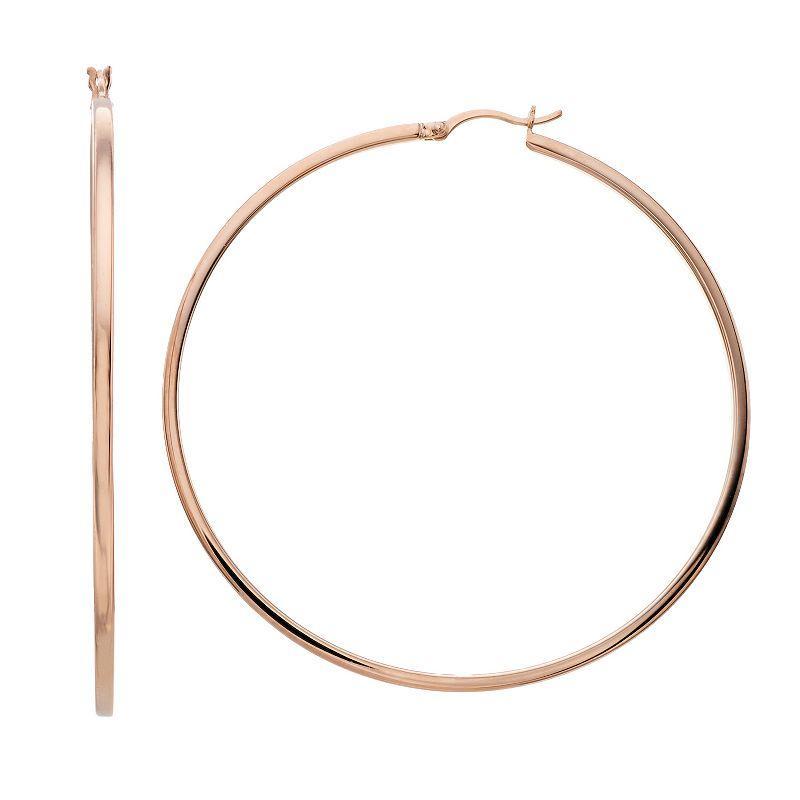 14k Rose Gold Vermeil Polished 60 mm Hoop Earrings, Womens Product Image