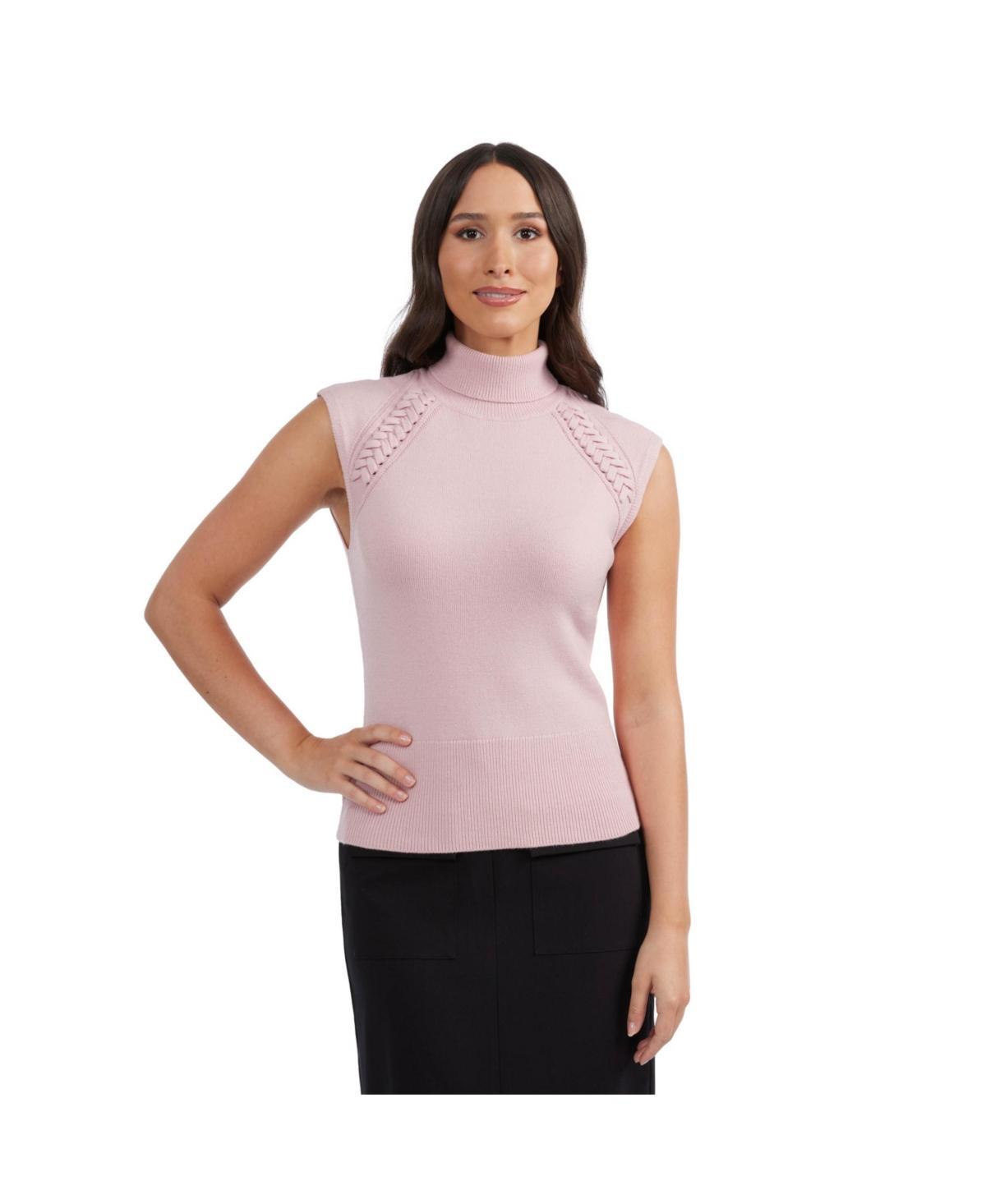 Ellen Tracy Womens Sleeveless Turtleneck Sweater with Braid Detail Product Image