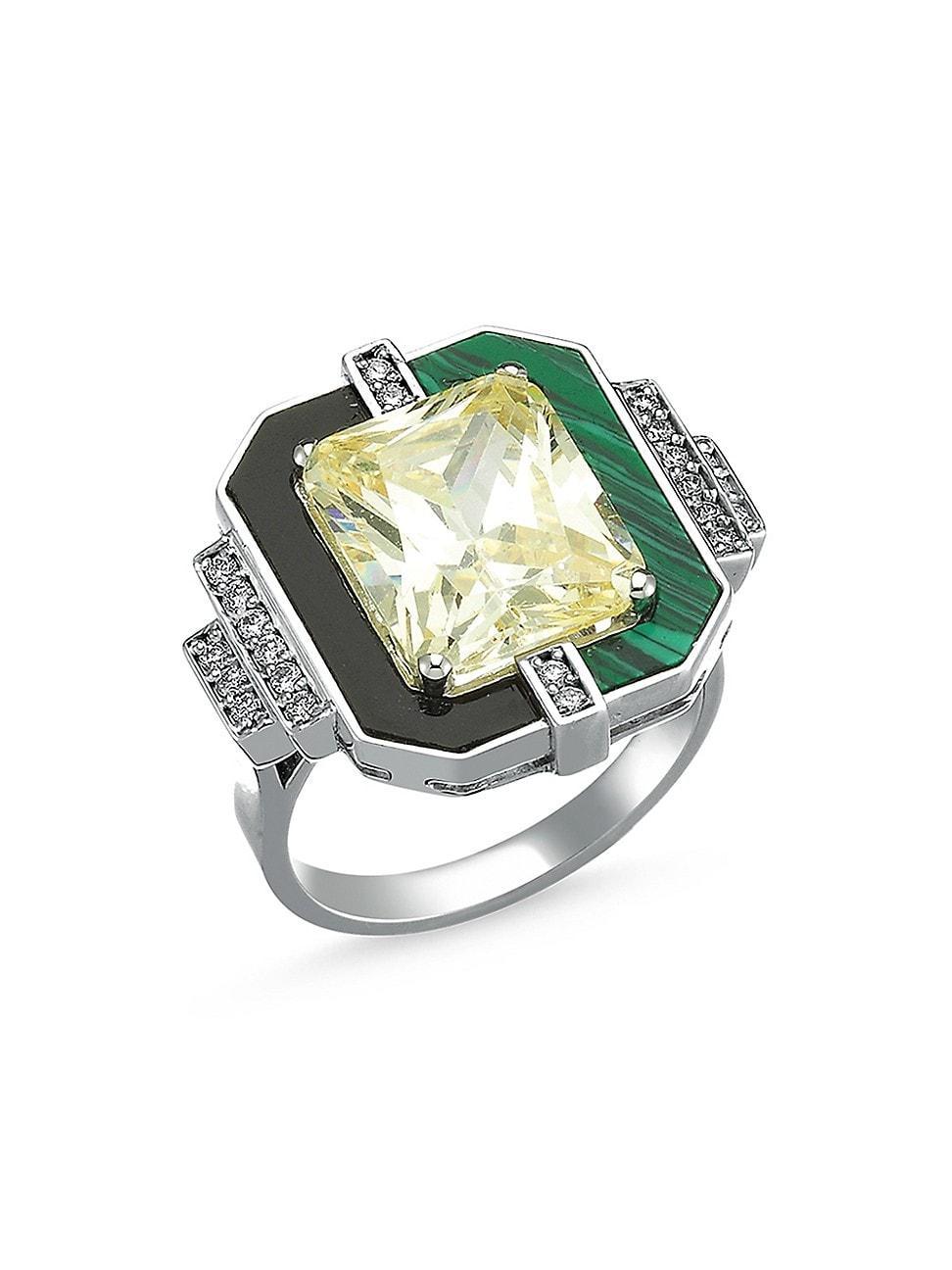 Womens Luna Luce 18K White Gold, Diamond, Yellow Topaz & Malachite Ring Product Image