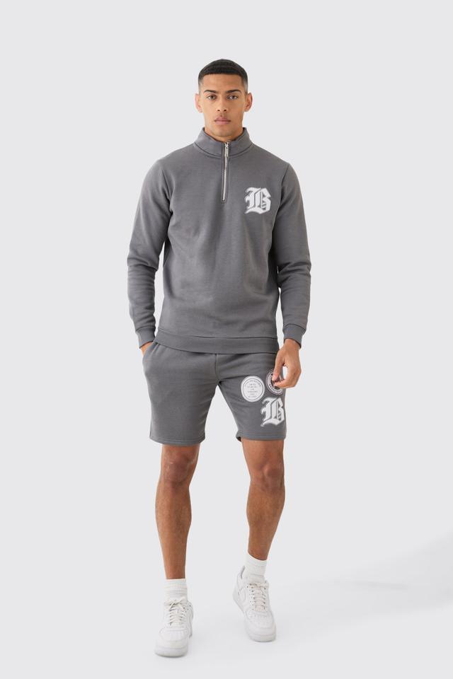 B Applique Funnel Neck Short Tracksuit | boohooMAN USA Product Image