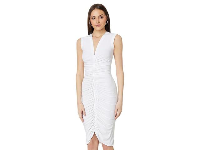 Norma Kamali Sleeveless Deep V Neck Shirred Front Dress To Knee (Snow ) Women's Dress Product Image