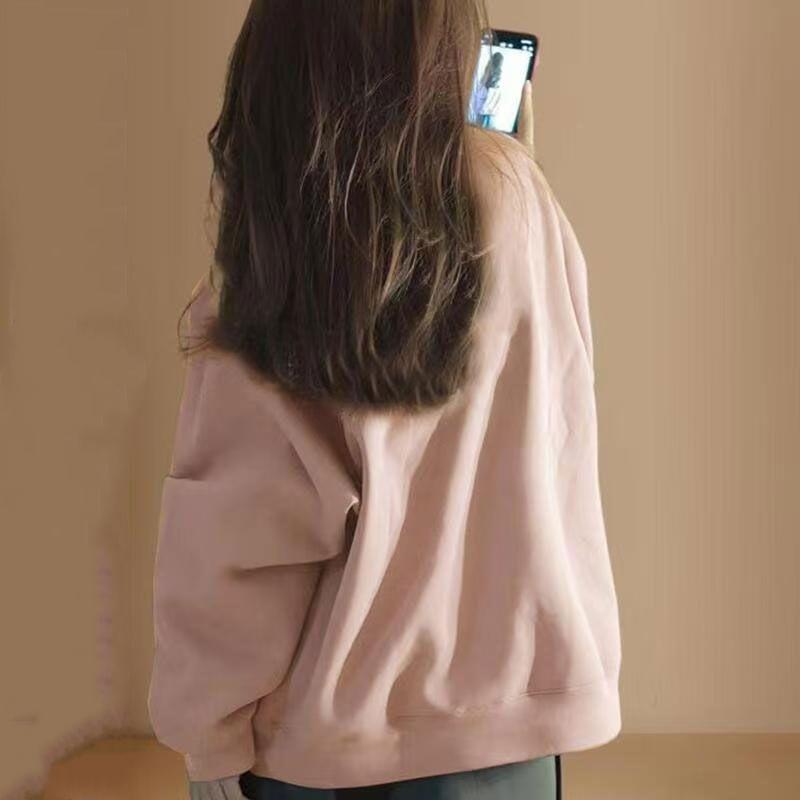 Round Neck Plain Oversized Sweatshirt Product Image