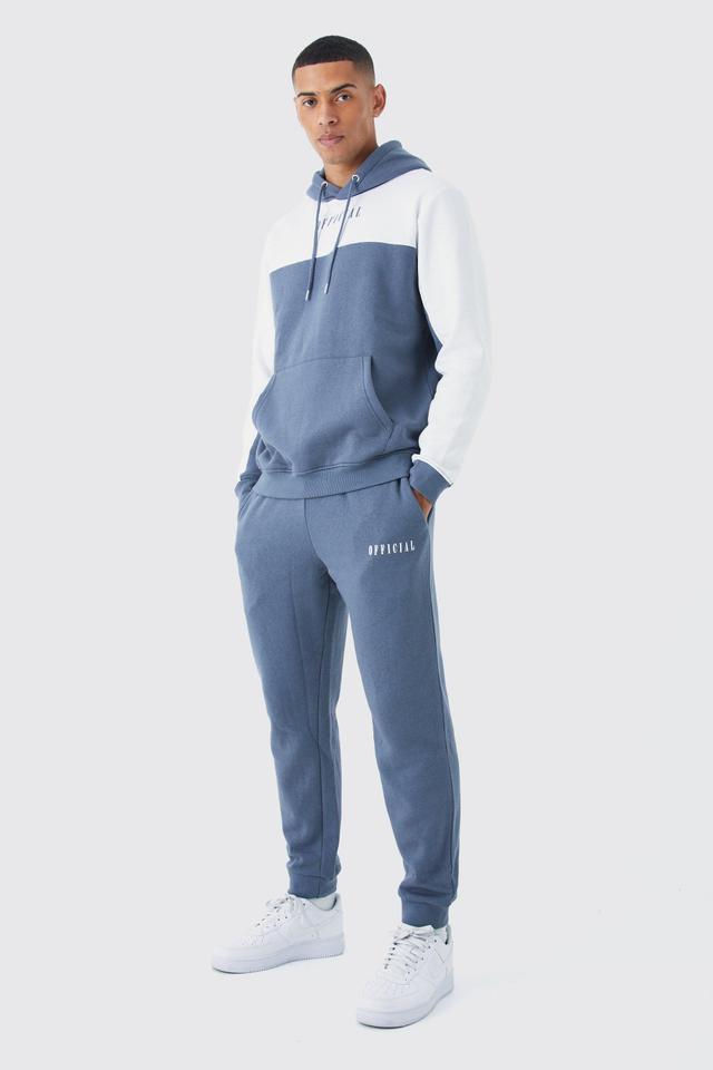 Mens Blue Man Roman Colour Block Hooded Tracksuit, Blue Product Image