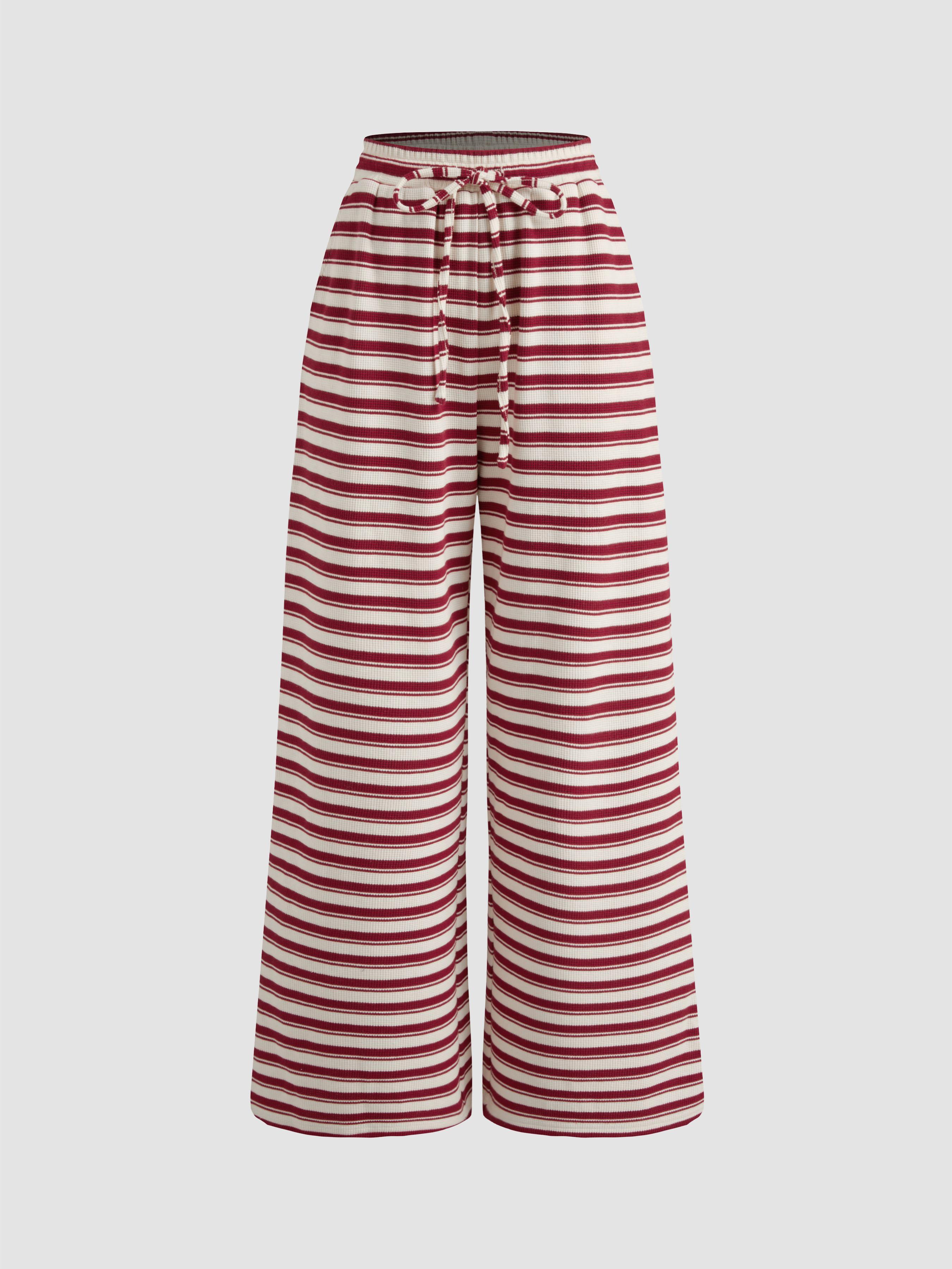 Mid Rise Striped Knotted Wide Leg Trousers Product Image