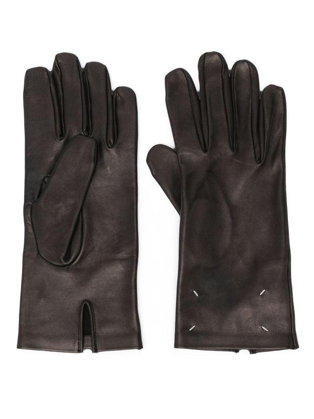 Four-stitch Logo Leather Gloves In Black Product Image