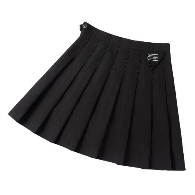 High Rise Lettering Applique Pleated Mini A-Line Skirt Product Image