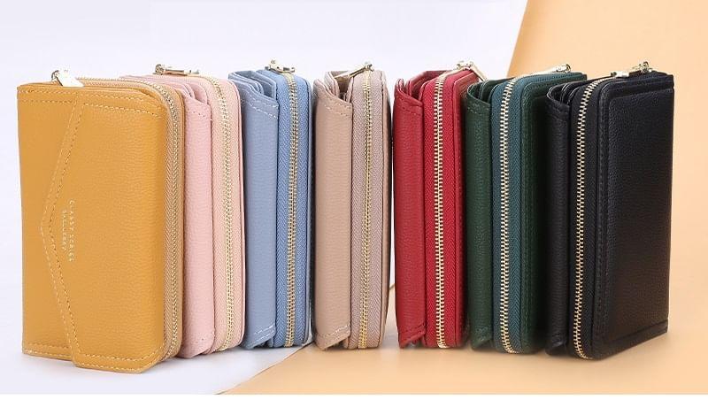 Lettering PVC Panel Faux Leather Trifold Wallet Product Image