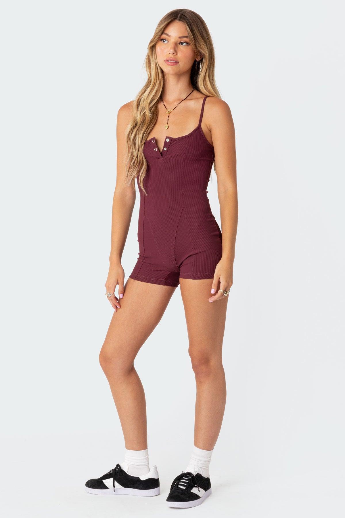 Henley Ribbed Romper Product Image