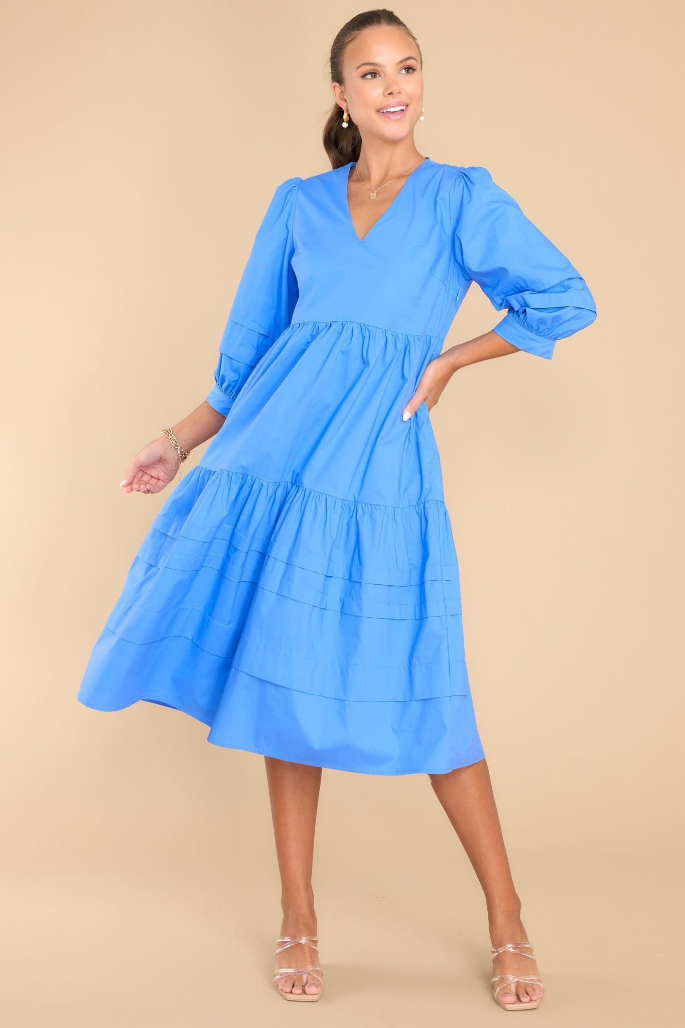 Aura Cozy And Carefree Super Sonic Blue Midi Dress Product Image