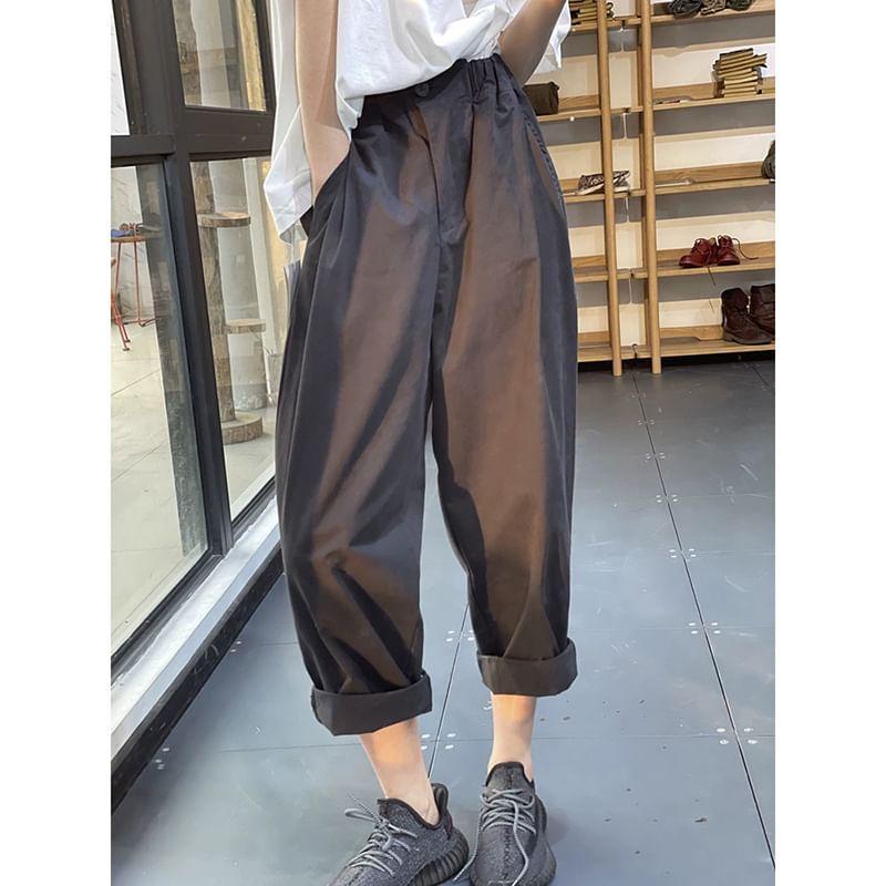 High Rise Plain Cropped Harem Pants Product Image