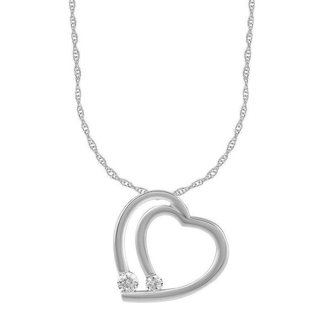 Arctic Clear 14k White Gold 1/6 Carat T.W. Round Cut Lab-Grown Diamond Double Heart Pendant Necklace, Womens Product Image