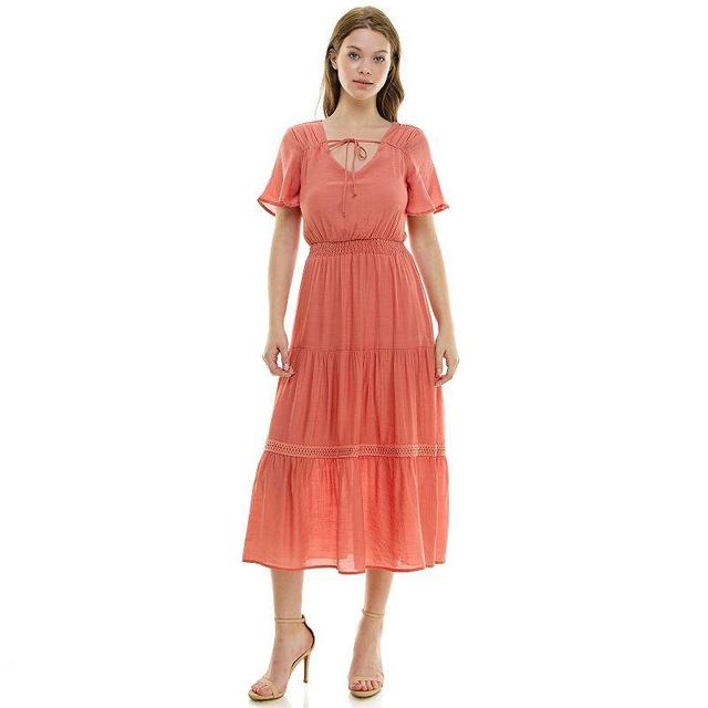 Womens Luxology Tie-Front Tiered Midi Gauze Dress Pink Daisy Product Image