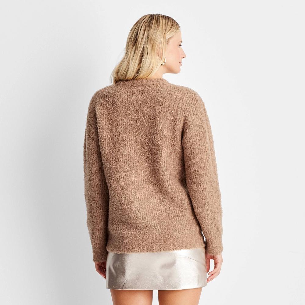 Women's Crewneck Relaxed Teddy Sweater - Future Collective Tan L Product Image