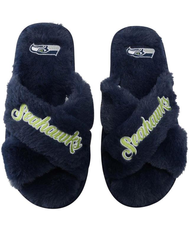 Womens FOCO Seattle Seahawks Script Cross Slide Slippers Blue Product Image