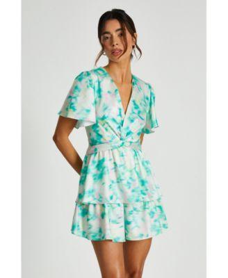 Quiz Womens Abstract Floral Satin Frill Romper Product Image