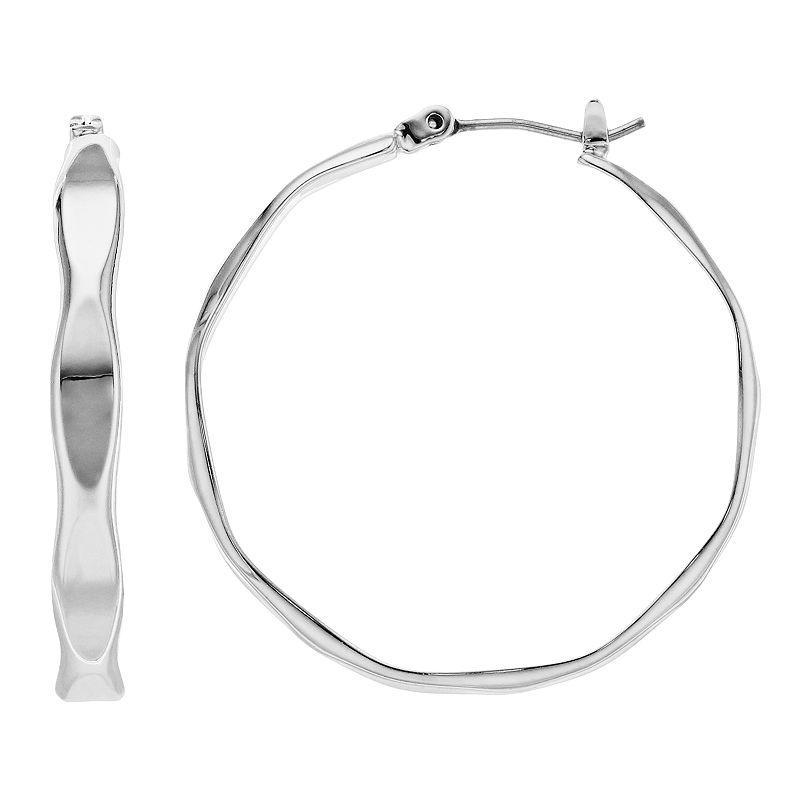 Nine West Wavy Flat Hoop Earrings, Womens, Silver Product Image