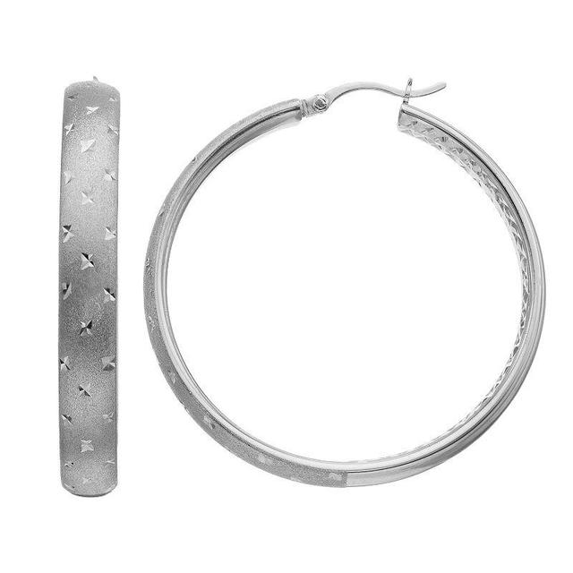 Sterling Silver Textured Hoop Earrings, Womens, White Product Image