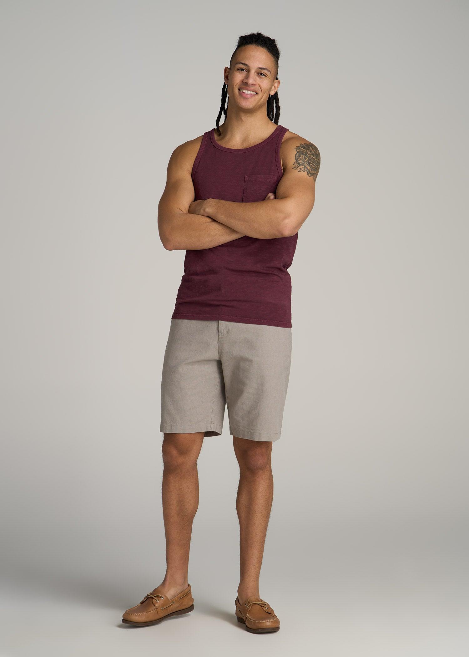 Garment Dyed Slub Pocket Tall Men's Tank Top in Dark Cherry Product Image