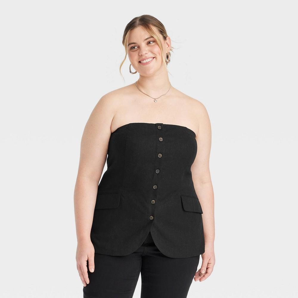 Womens Strapless Button-Down Top - Universal Thread Black 3X Product Image