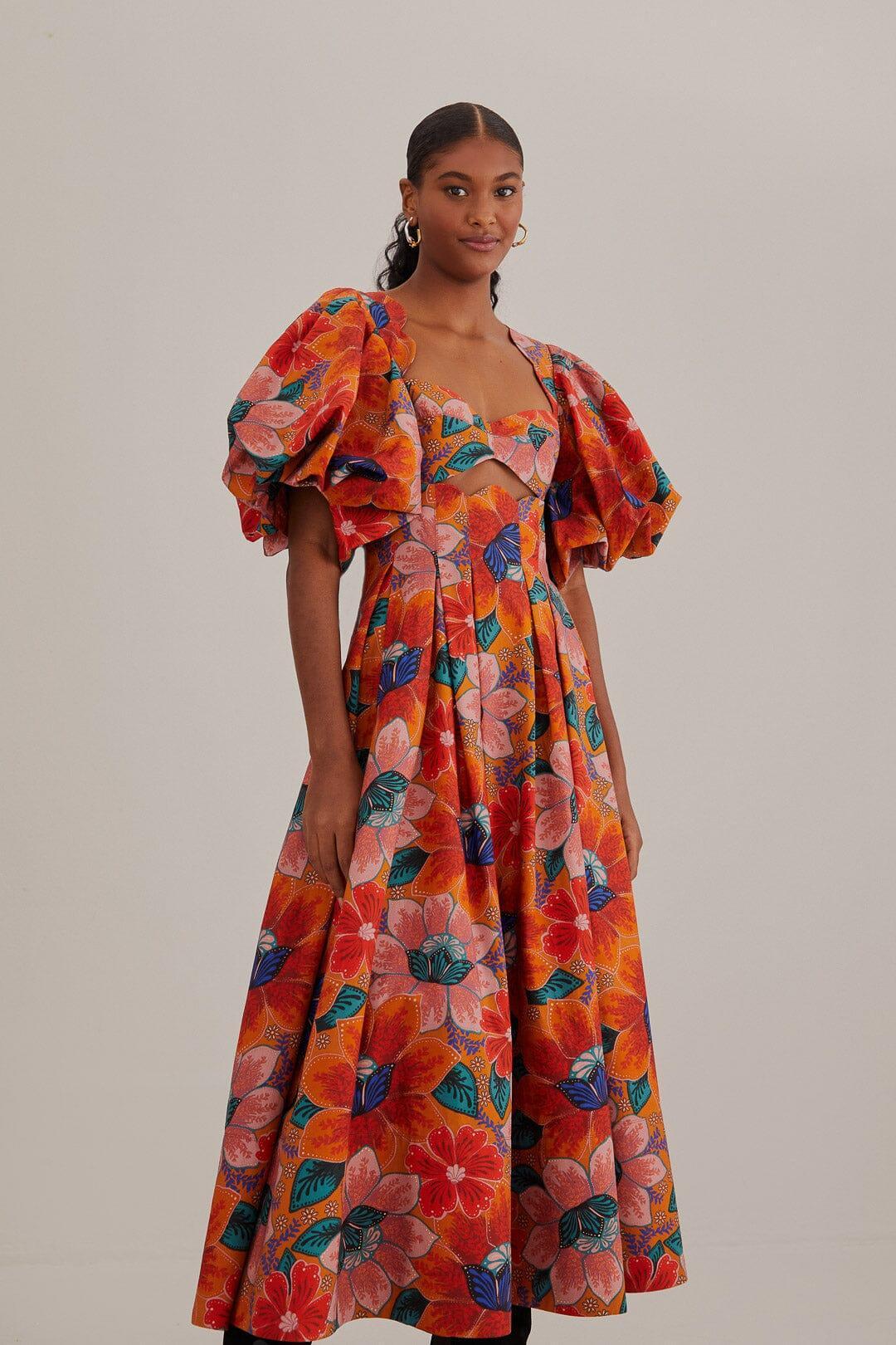 Orange Marias Floral Cut-Out Midi Dress Product Image