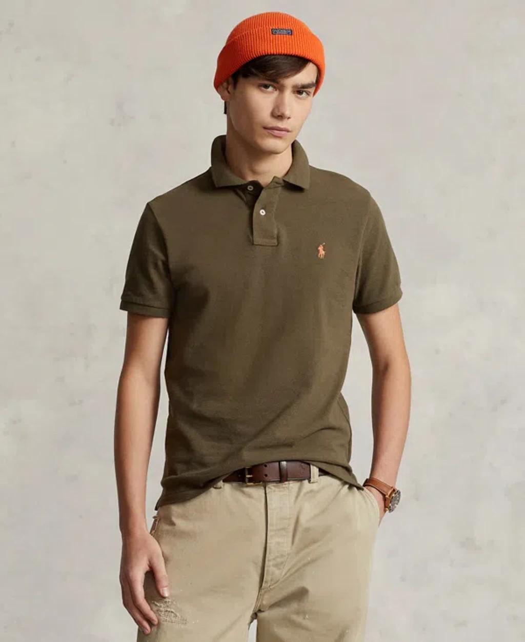 POLO RALPH LAUREN Men's Custom Slim Fit Mesh Polo In Canopy Olive Product Image