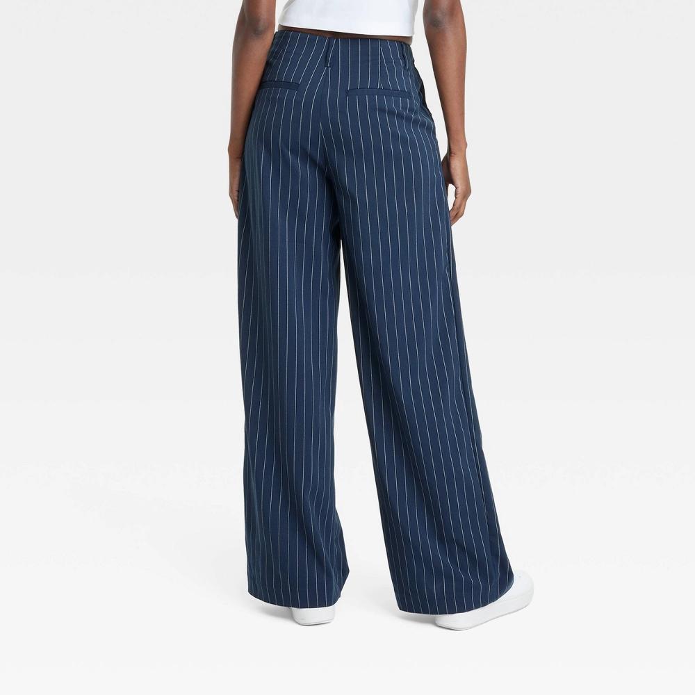 Women's High-Rise Wide Leg Pleated Front Trousers - A New Day™ Navy Pinstripe 4 Product Image