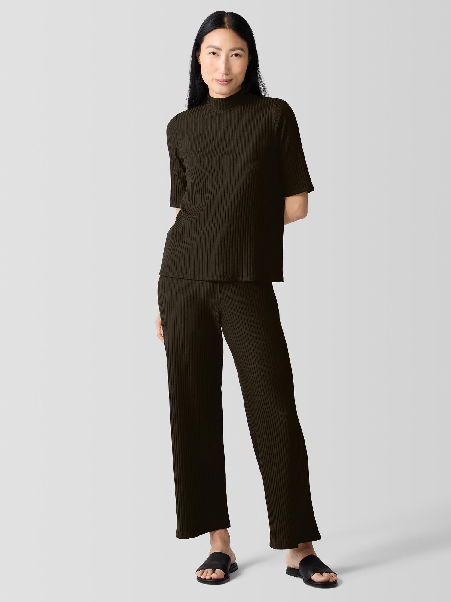 EILEEN FISHER Textured Stretch Rib Wide-Leg Pantfemale product image