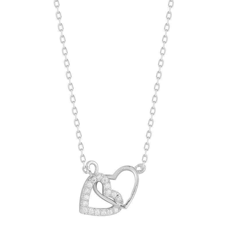 Sunkissed Sterling Sterling Silver Cubic Zirconia Linked Hearts Necklace, Womens Silver Tone Product Image