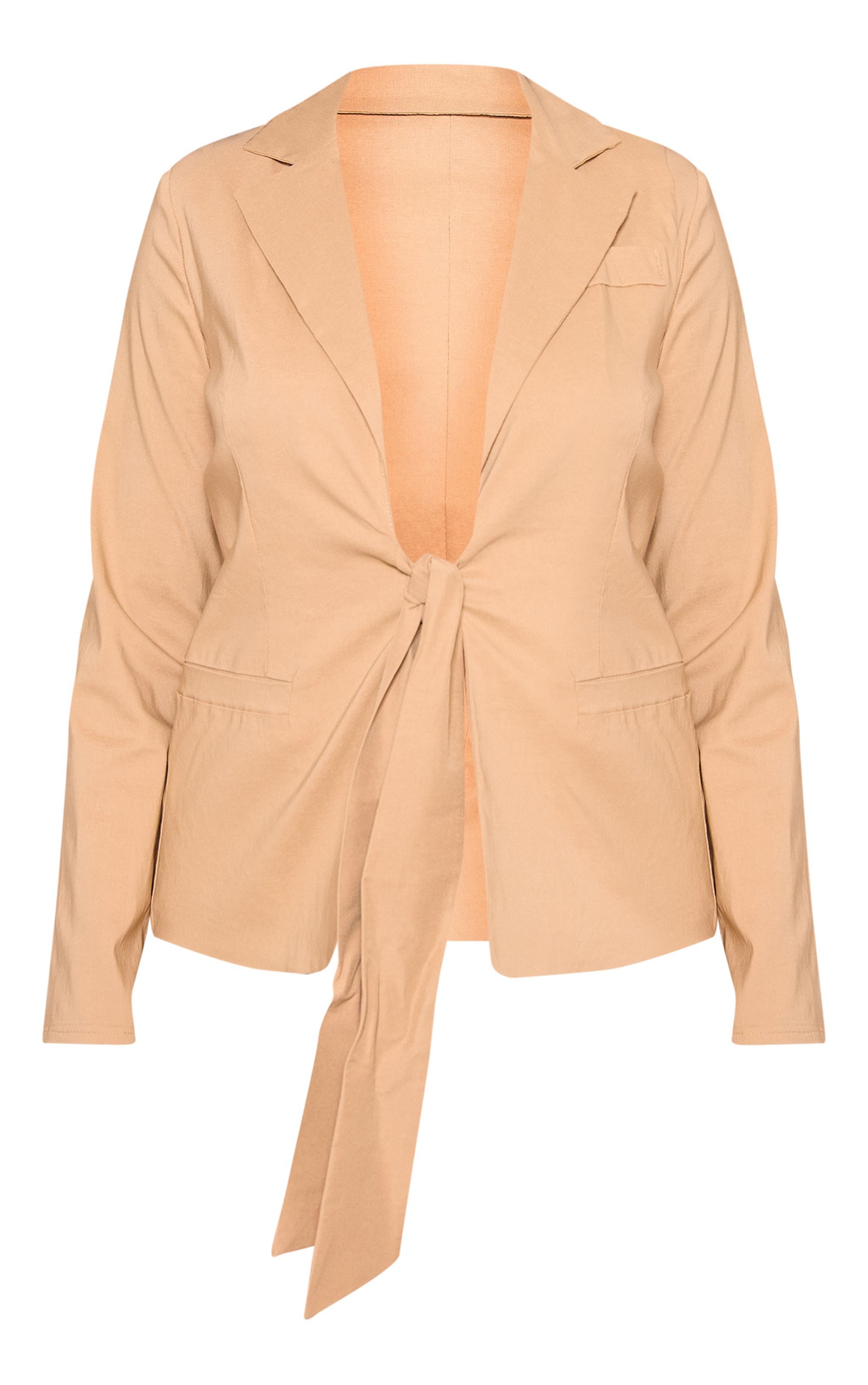 Sand Tie Front Bow Textured Blazer Product Image