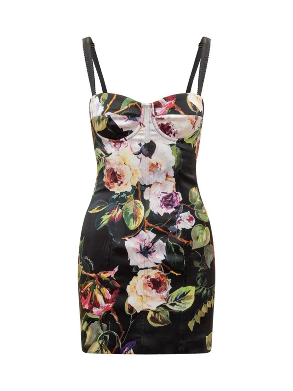 Mini Multicolor Bustier Dress With Rose Garden Print In Viscose Product Image