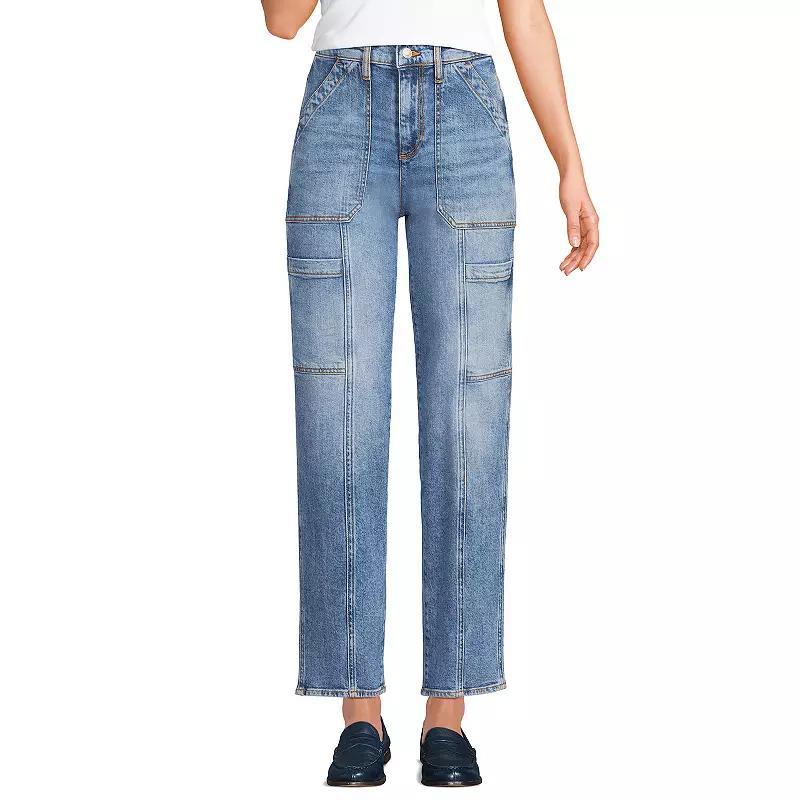 Womens Lands End High-Rise Utility Cargo Ankle Jeans Product Image