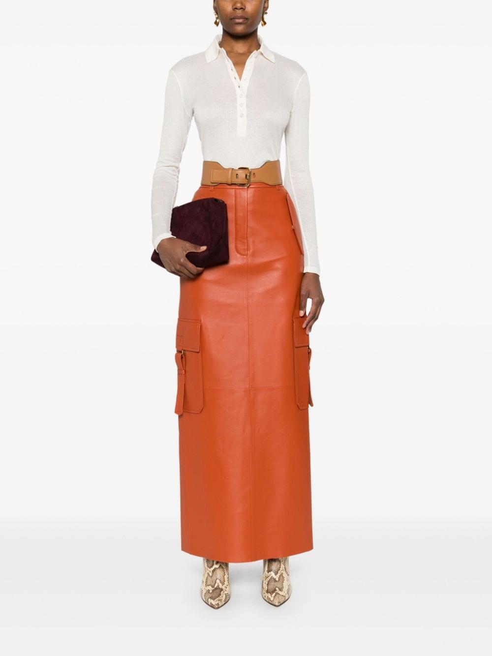 Illustration Leather Cargo Maxi Skirt In Red Product Image