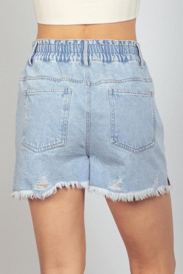 Elastic Distressed Shorts Product Image