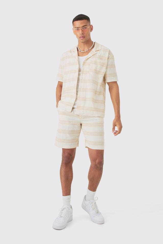 Boxy Short Sleeve Open Weave Shirt & Short Set | boohooMAN USA Product Image