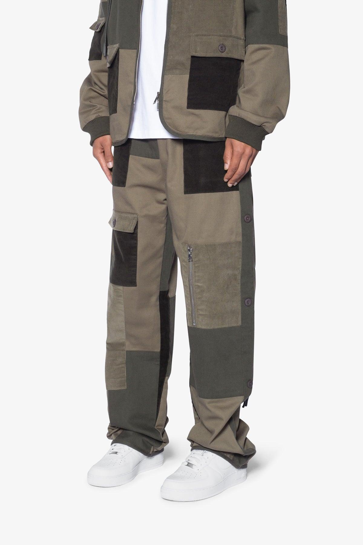 Dual Patchwork Cargo Pants - Olive Product Image