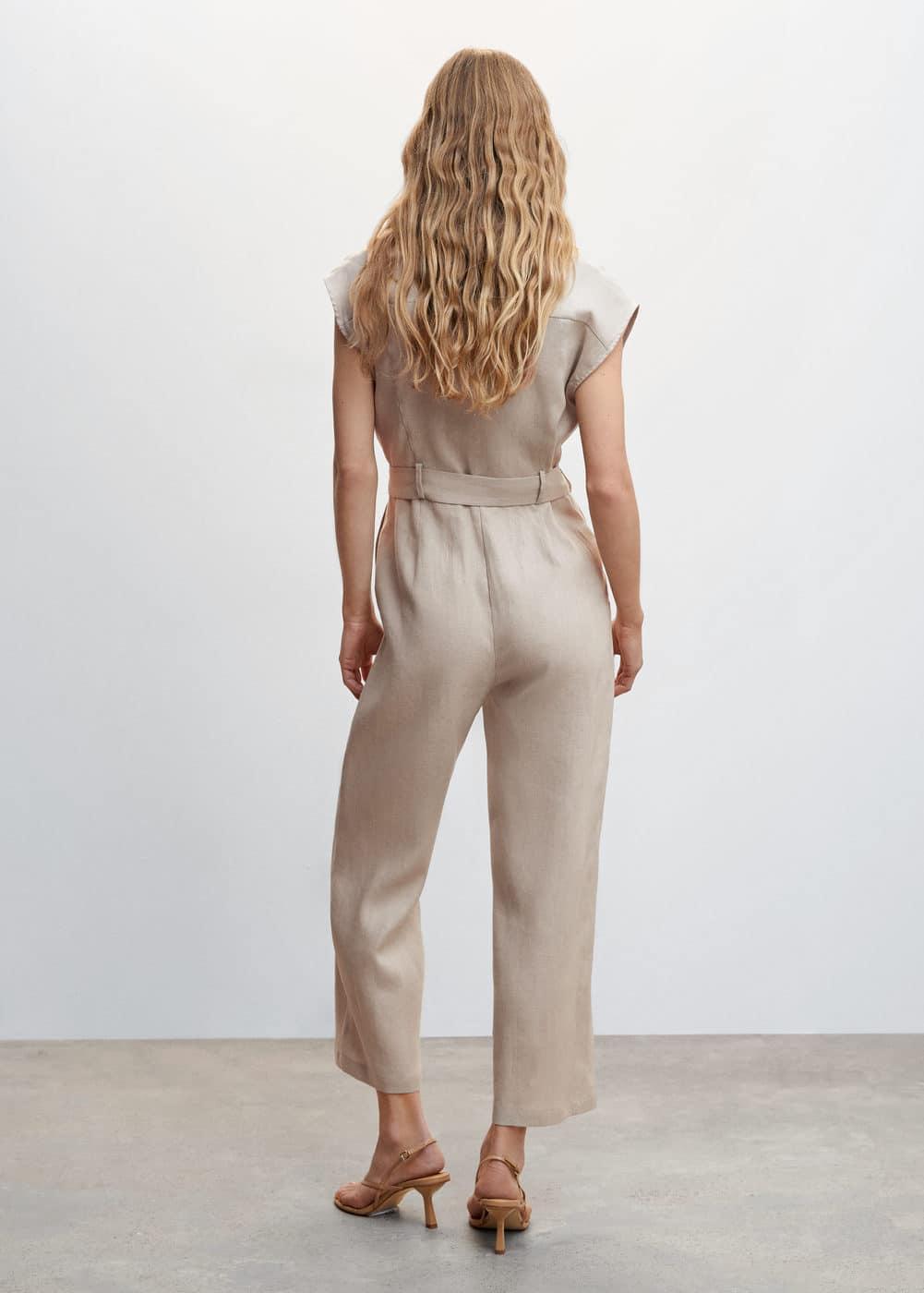 MANGO - Belt linen jumpsuit light/pastel grey - 2XL - Women Product Image