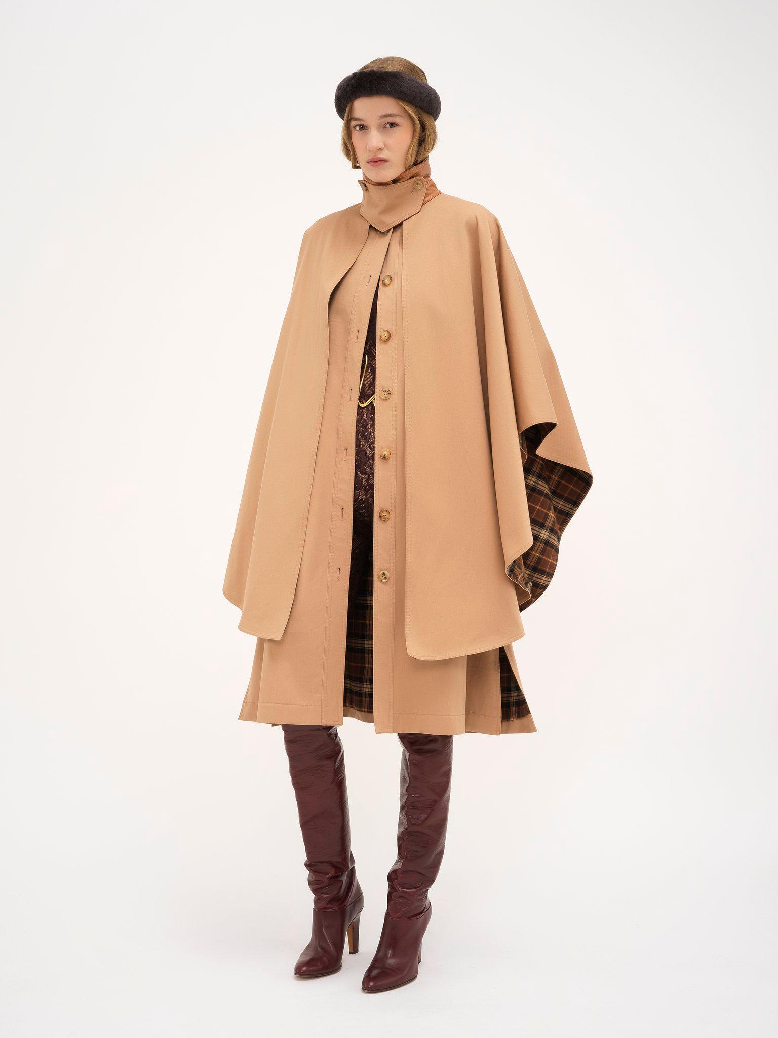 Knee-length cape in organic cotton gabardine Product Image