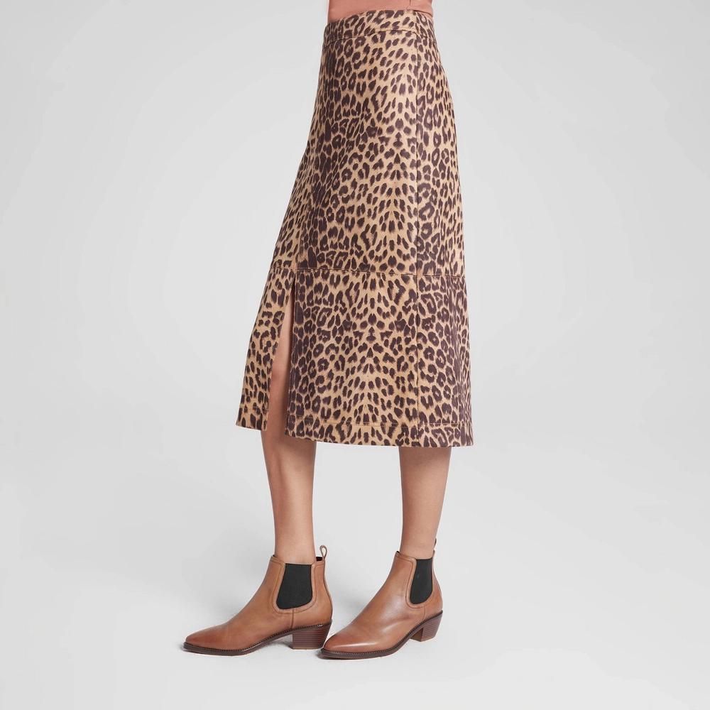 Womens Faux Suede Midi A-Line Skirt - A New Day Brown Leopard Print XXL Product Image